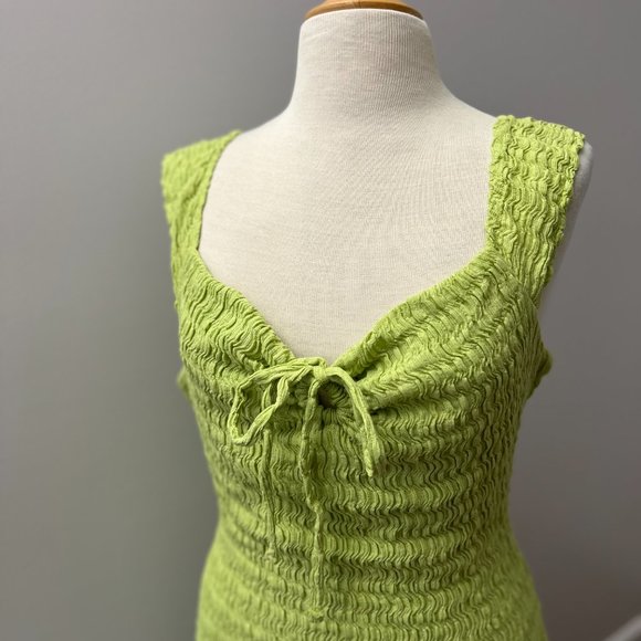 NEW Free People Beach Eleni Bodycon Maxi Cotton Blend Smocked Green Dress Sz L - Picture 3 of 14